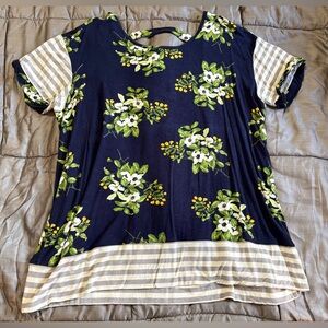 Matilda Jane Navy Floral and Striped Short Sleeve Top